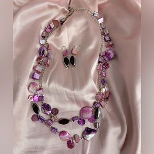 Beautiful Purple and silver double layered necklace and earring set
